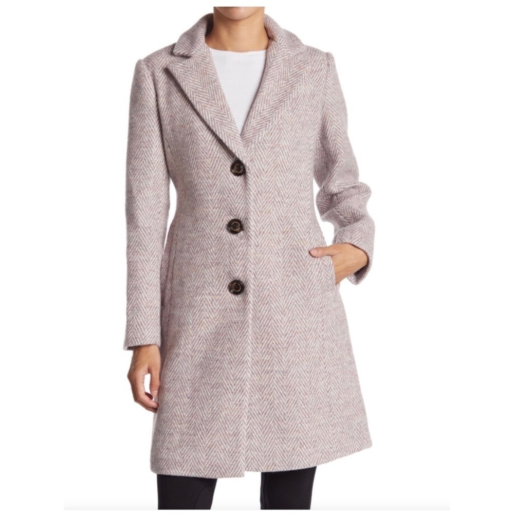 SAM EDELMAN Herringbone Preppy Notch Collar 3-Button Wool Blend Coat Size XL
